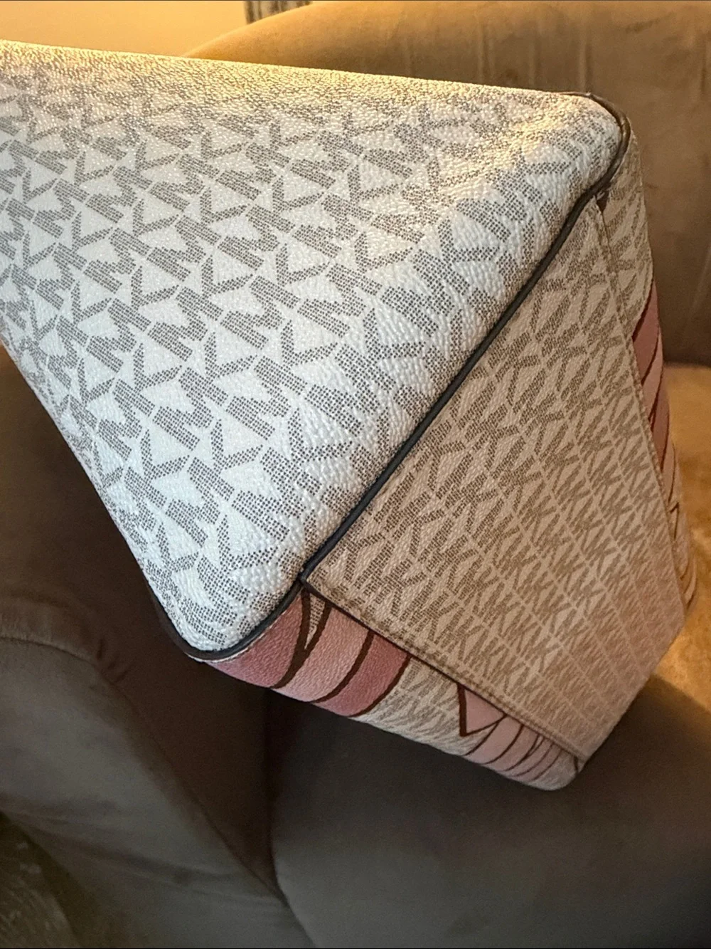Michael Kors Pink Geo-Print Tote with White Trim